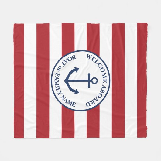 Nautical anchor red striped boot blanket fleece deken (Voorkant (Horizontaal))