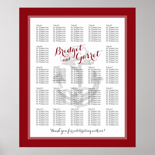 Nautical Anchor Red Wedding Seating Chart Poster (Voorkant)