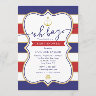 Nautical Anchor Red White Blue Boy Baby shower Kaart