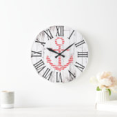 Nautical Anchor Red White Wood Rustige kust Grote Klok (Huis)