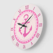 Nautical Anchor Roman Numerals Pink Wall Clock Grote Klok (Hoek)
