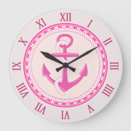 Nautical Anchor Roman Numerals Pink Wall Clock Grote Klok