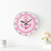 Nautical Anchor Roman Numerals Pink Wall Clock Grote Klok (Huis)