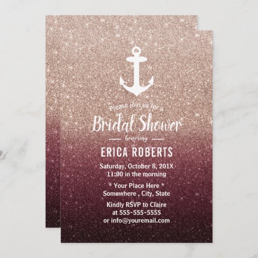 Nautical Anchor Roos Gold Ombre Vrijgezellenfeest Kaart (Voorkant / Achterkant)