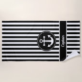 Nautical Anchor Rope Black White Stripes - Aangepa Strandlaken (Voorkant)