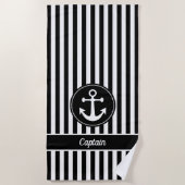 Nautical Anchor Rope Black White Stripes - Aangepa Strandlaken (Voorkant)