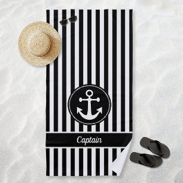 Nautical Anchor Rope Black White Stripes - Aangepa Strandlaken
