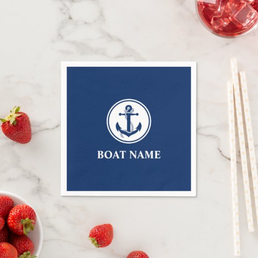 Nautical Anchor Rope Boat Name Navy Blue Servet (Insitu)