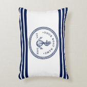 Nautical Anchor & Rope Boat Name Navy Blue & White Accent Kussen (Voorkant(Verticaal))