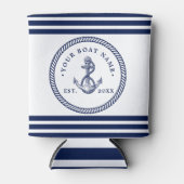 Nautical Anchor & Rope Boat Name Navy Blue & White Blikjeskoeler (Voorkant)