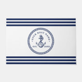 Nautical Anchor & Rope Boat Name Navy Blue & White Deurmat (Voorkant)