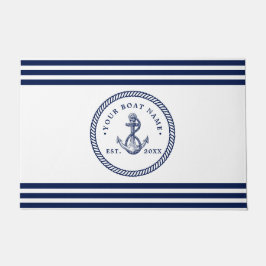 Nautical Anchor & Rope Boat Name Navy Blue & White Deurmat