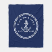 Nautical Anchor & Rope Boat Name Navy Blue & White Fleece Deken (Voorkant)