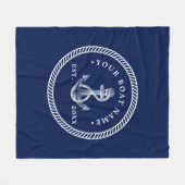 Nautical Anchor & Rope Boat Name Navy Blue & White Fleece Deken (Voorkant (Horizontaal))