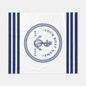 Nautical Anchor & Rope Boat Name Navy Blue & White Fleece Deken (Voorkant (Horizontaal))