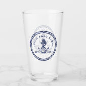 Nautical Anchor & Rope Boat Name Navy Blue & White Glas (Voorkant)