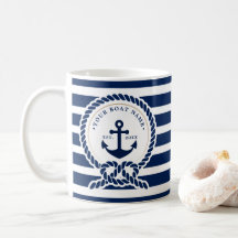 Nautical Anchor & Rope Boat Name Navy Blue & White