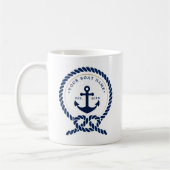 Nautical Anchor & Rope Boat Name Navy Blue & White Koffiemok (Links)