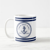 Nautical Anchor & Rope Boat Name Navy Blue & White Koffiemok (Links)