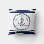 Nautical Anchor & Rope Boat Name Navy Blue & White Kussen (Achterkant)