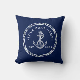 Nautical Anchor & Rope Boat Name Navy Blue & White Kussen