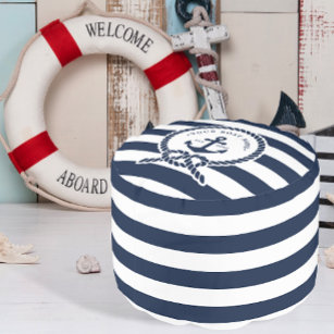 Nautical Anchor & Rope Boat Name Navy Blue & White Poef