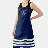 Nautical Anchor & Rope Boat Name Navy Blue & White Schort (Insitu)