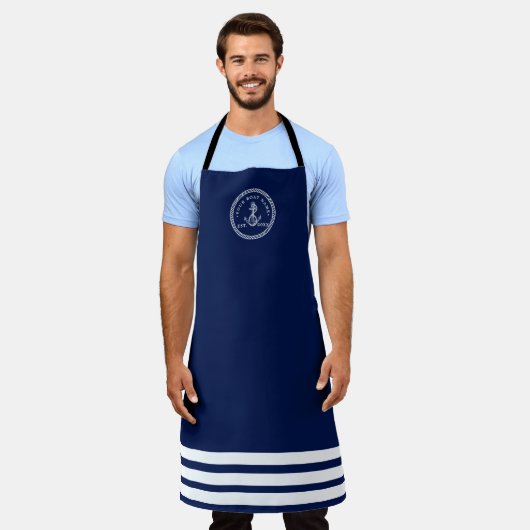 Nautical Anchor & Rope Boat Name Navy Blue & White Schort (Gedragen)