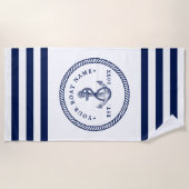 Nautical Anchor & Rope Boat Name Navy Blue & White Strandlaken (Voorkant)