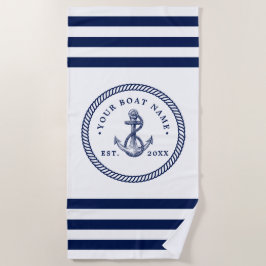 Nautical Anchor & Rope Boat Name Navy Blue & White Strandlaken