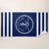 Nautical Anchor & Rope Boat Name Navy Blue & White Strandlaken (Voorkant)