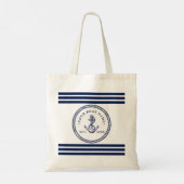 Nautical Anchor & Rope Boat Name Navy Blue & White Tote Bag (Achterkant)
