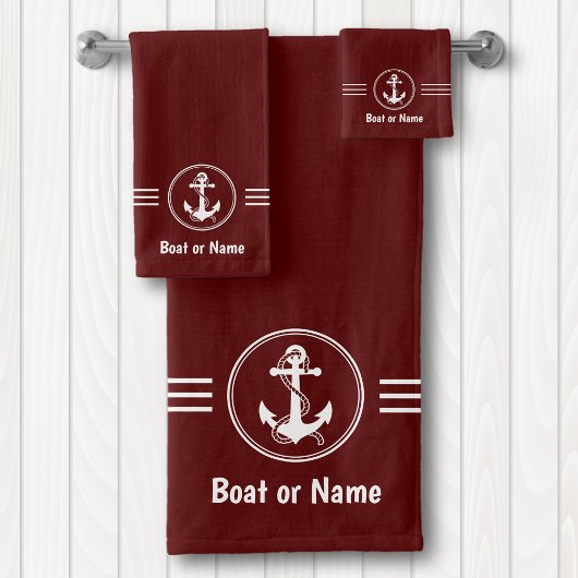 Nautical Anchor Rope Boat of Jouw naam Deep Red Bad Handdoek
