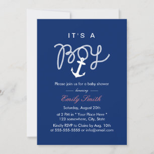 Nautical Anchor & Rope Boy Baby shower Kaart