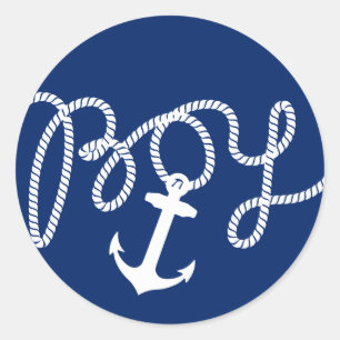 Nautical Anchor & Rope Boy Baby shower Ronde Sticker