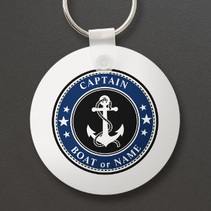 Nautical Anchor & Rope Captain Name of Boat Navy Sleutelhanger