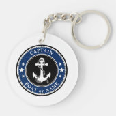 Nautical Anchor & Rope Captain of Boat Name Navy Sleutelhanger (Achterkant)