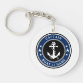 Nautical Anchor & Rope Captain of Boat Name Navy Sleutelhanger (Voorkant)