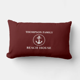 Nautical Anchor Rope Familienaam Beach House Red Kussen