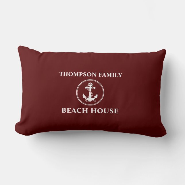 Nautical Anchor Rope Familienaam Beach House Red Kussen (Voorkant)