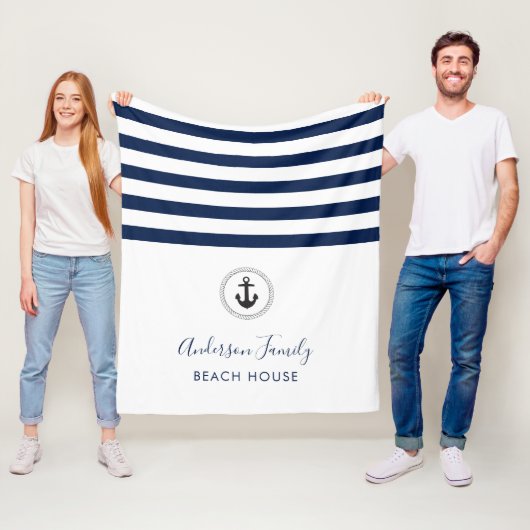 Nautical Anchor & Rope Family Beach House Fleece Deken (In situ)