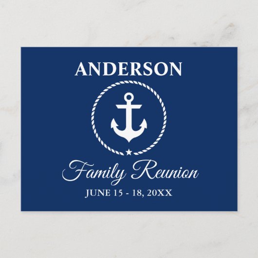 Nautical Anchor Rope Family Reunion Blue Briefkaart (Voorkant)