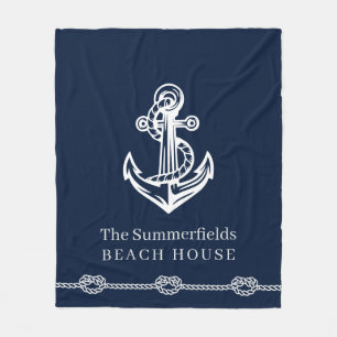 Nautical Anchor Rope Family Vacking Beach House Fleece Deken