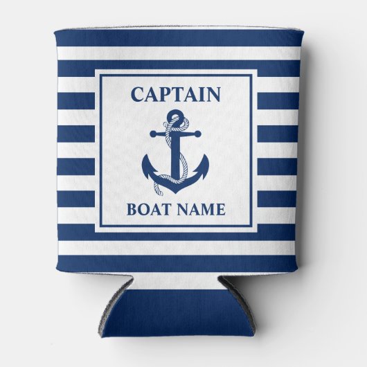 Nautical Anchor Rope Gestreepte Kapitein Boot Naam Blikjeskoeler (Voorkant)