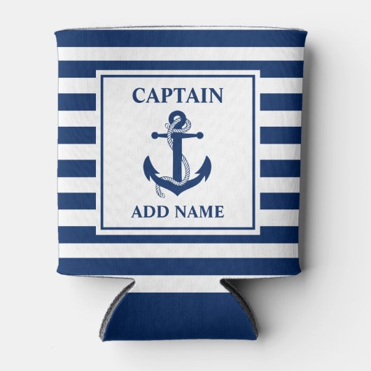 Nautical Anchor Rope Gestreepte Kapitein Naam Blikjeskoeler (Voorkant)