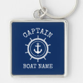 Nautical Anchor Rope Helm Captain Boat Name Blue Sleutelhanger (Voorkant)
