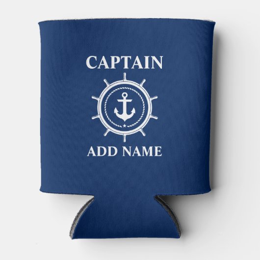 Nautical Anchor Rope Helm Captain Name Blue Blikjeskoeler (Voorkant)