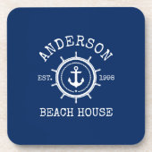 Nautical Anchor Rope Helm Navy Blue Bier Onderzetter (Voorkant)