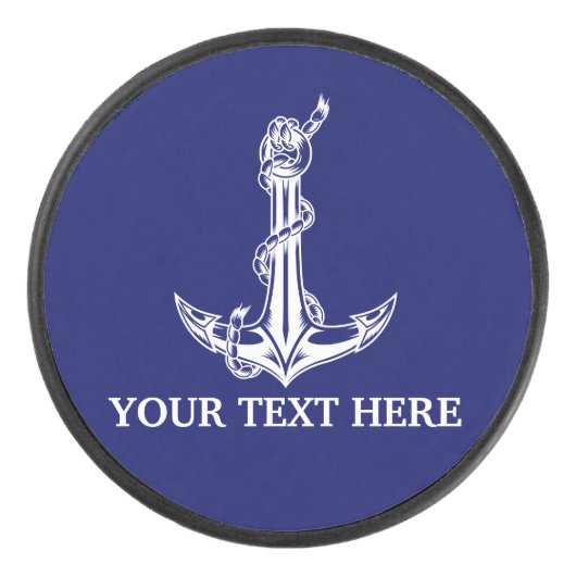  Nautical Anchor Rope Jouw tekst hier Hockey Puck (Voorkant)
