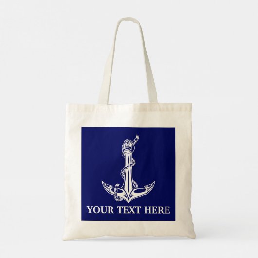Nautical Anchor Rope Jouw tekst hier Tote Bag (Achterkant)